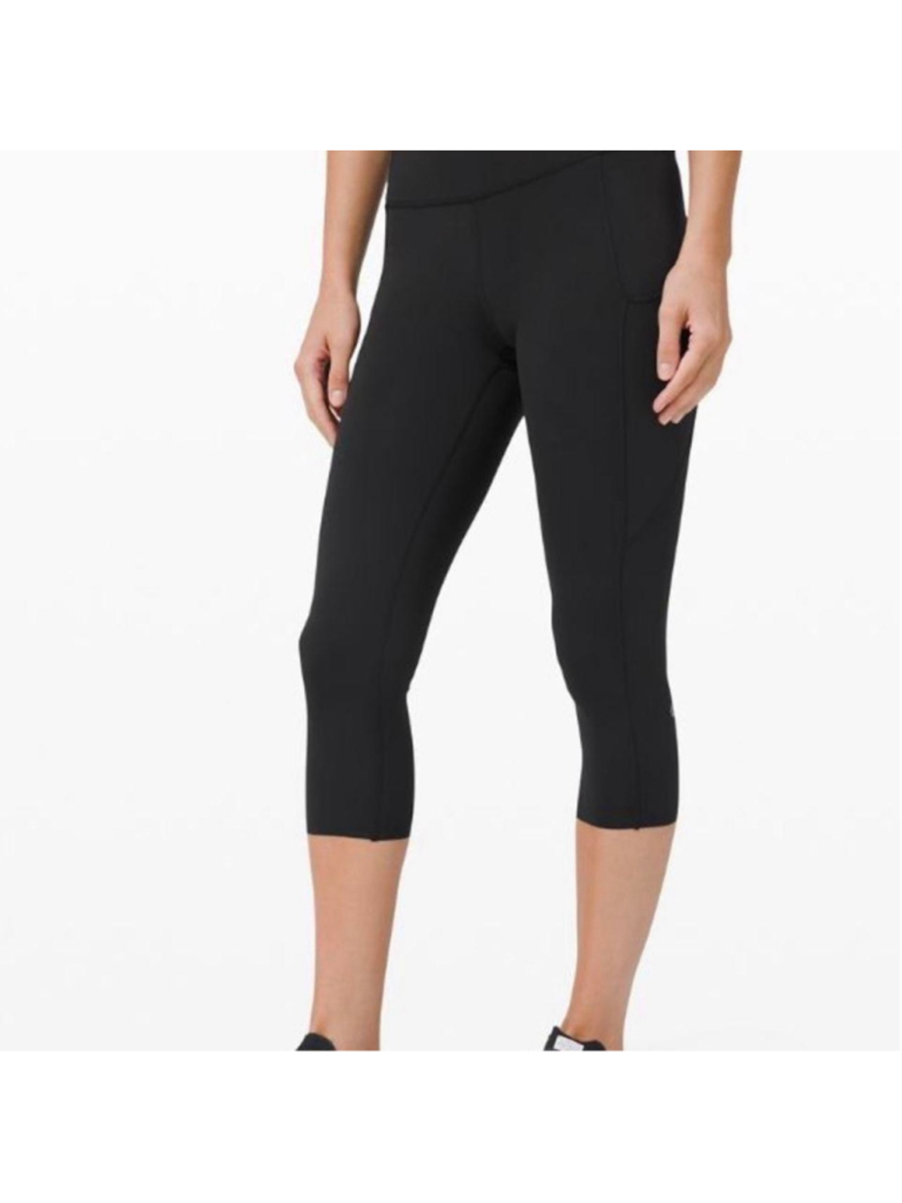Lululemon Fast & Free Crop Leggings Black Nulux Size 10 Running Tights Pockets